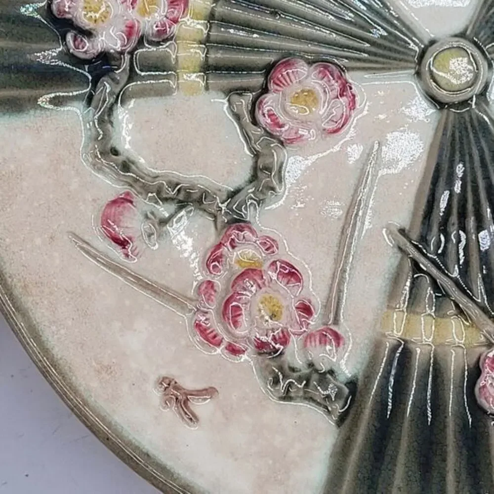 Antique‎ Wedgwood Majolica Prunus Fan Cherry Blossom 2 Dessert Plate 3-5